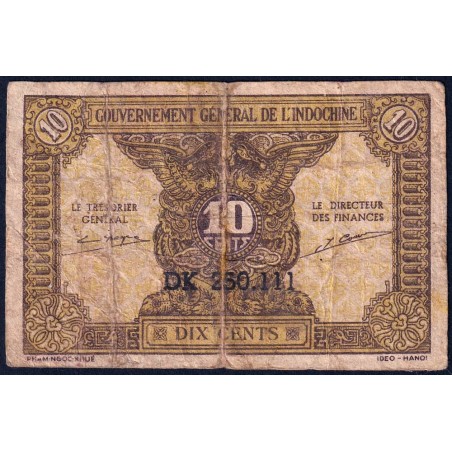 Indochine Française - Pick 89a_2 - 10 cents - Série DK - 1944 - Etat : TB-
