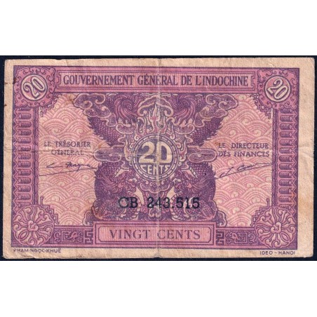 Indochine Française - Pick 90 - 20 cents - Série CB - 1944 - Etat : TB