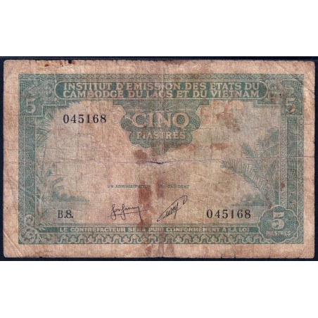 Indochine Française - Cambodge - Pick 95 - 5 piastres - Série B.8 - 1953 - Etat : AB