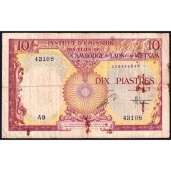 Indochine Française - Vietnam - Pick 107 - 10 piastres - Série A9 - 1953 - Etat : B+