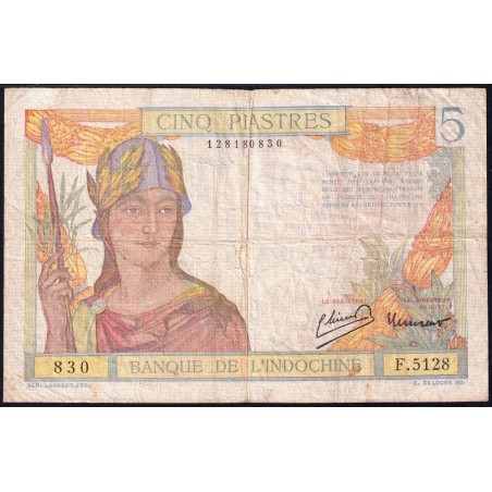 Indochine Française - Pick 55d - 5 piastres - Série F.5128 - 1946 - Etat : TB-