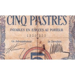 Indochine Française - Pick 49b - 5 piastres - Série Y.524 - 1927 - Etat : B