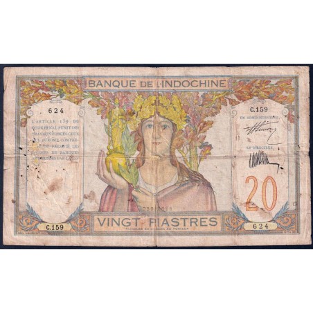Indochine Française - Pick 50 - 20 piastres - Série C.159 - 1927 - Etat : B+