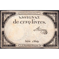 Assignat 46a - 5 livres - 10 brumaire an 2 - Signature 1 - Etat : TTB