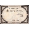 Assignat 46a - 5 livres - 10 brumaire an 2 - Signature 1 - Etat : TTB