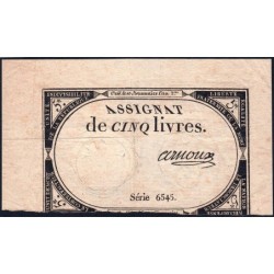 Assignat 46a - 5 livres - 10 brumaire an 2 - Signature 2 - Etat : B