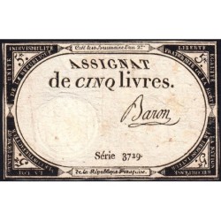 Assignat 46a - 5 livres - 10 brumaire an 2 - Signature 10 - Etat : TB+