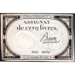 Assignat 46a - 5 livres - 10 brumaire an 2 - Signature 10 - Etat : SUP+