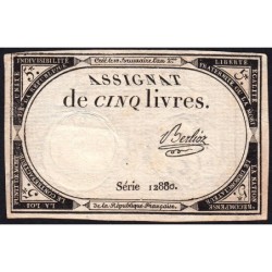 Assignat 46a - 5 livres - 10 brumaire an 2 - Signature 12 - Etat : TTB+