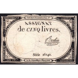 Assignat 46a - 5 livres - 10 brumaire an 2 - Signature 12 - Etat : TB