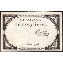 Assignat 46a - 5 livres - 10 brumaire an 2 - Signature 14- Etat : SUP+