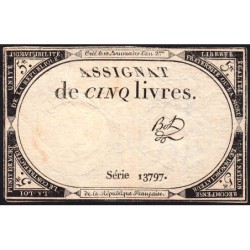 Assignat 46a - 5 livres - 10 brumaire an 2 - Signature 18 - Etat : TTB