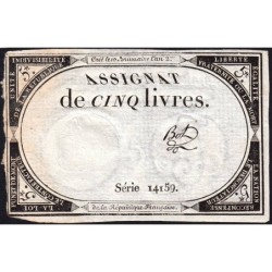 Assignat 46a - 5 livres - 10 brumaire an 2 - Signature 18 - Etat : TB