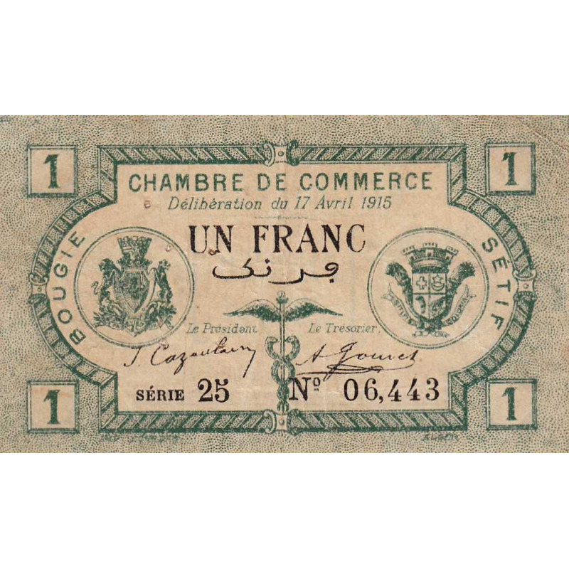 Algérie - Bougie-Sétif 139-2 - 1 franc - Série 25 - 17/04/1915 - Etat : TTB