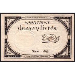 Assignat 46a - 5 livres - 10 brumaire an 2 - Signature 26 - Etat : SPL