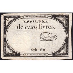 Assignat 46a - 5 livres - 10 brumaire an 2 - Signature 26 - Etat : TTB