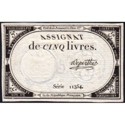 Assignat 46a - 5 livres - 10 brumaire an 2 - Signature 29 - Etat : SUP+