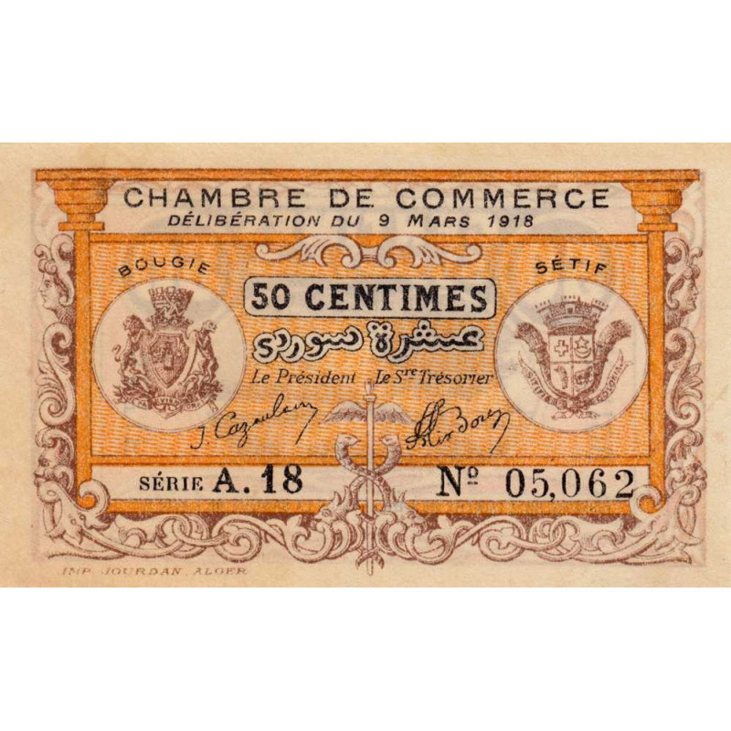 Algérie - Bougie-Sétif 139-3 - 50 centimes - Série A18 - 09/03/1918 - Etat : SPL+