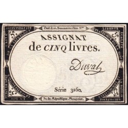 Assignat 46a - 5 livres - 10 brumaire an 2 - Signature 39 - Etat : TTB+