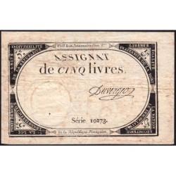 Assignat 46a - 5 livres - 10 brumaire an 2 - Signature 41 - Etat : TB