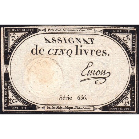 Assignat 46a - 5 livres - 10 brumaire an 2 - Signature 42 - Etat : TTB