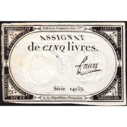 Assignat 46a - 5 livres - 10 brumaire an 2 - Signature 43 - Etat : TTB