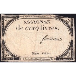 Assignat 46a - 5 livres - 10 brumaire an 2 - Signature 46 - Etat : B+