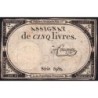 Assignat 46a - 5 livres - 10 brumaire an 2 - Signature 47 - Etat : B+