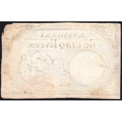 Assignat 46a - 5 livres - 10 brumaire an 2 - Signature 48 - Etat : TB