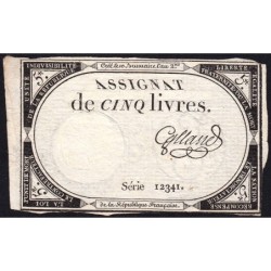 Assignat 46a - 5 livres - 10 brumaire an 2 - Signature 48 - Etat : TB+