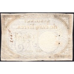 Assignat 46a - 5 livres - 10 brumaire an 2 - Signature 48 - Etat : TTB