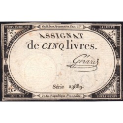 Assignat 46a - 5 livres - 10 brumaire an 2 - Signature 50 - Etat : TB+