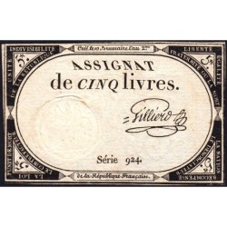 Assignat 46a - 5 livres - 10 brumaire an 2 - Signature 52 - Etat : TTB