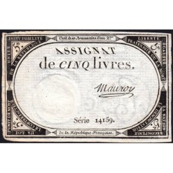 Assignat 46a - 5 livres - 10 brumaire an 2 - Signature 75 - Etat : SUP