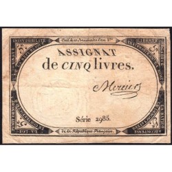 Assignat 46a - 5 livres - 10 brumaire an 2 - Signature 77 - Etat : TB