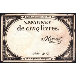 Assignat 46a - 5 livres - 10 brumaire an 2 - Signature 77 - Etat : TTB