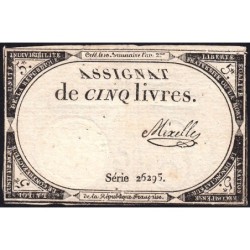 Assignat 46a - 5 livres - 10 brumaire an 2 - Signature 79 - Etat : TTB