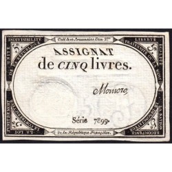 Assignat 46a - 5 livres - 10 brumaire an 2 - Signature 80 - Etat : SPL
