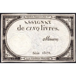 Assignat 46a - 5 livres - 10 brumaire an 2 - Signature 80 - Etat : TTB