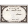 Assignat 46a - 5 livres - 10 brumaire an 2 - Signature 80 - Etat : TTB