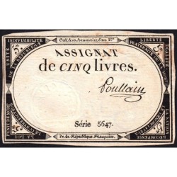 Assignat 46a - 5 livres - 10 brumaire an 2 - Signature 87 - Etat : SUP