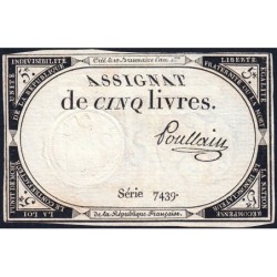Assignat 46a - 5 livres - 10 brumaire an 2 - Signature 87 - Etat : SUP
