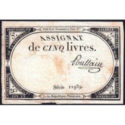 Assignat 46a - 5 livres - 10 brumaire an 2 - Signature 87 - Etat : TB+