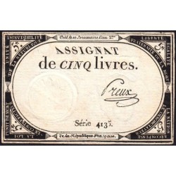 Assignat 46a - 5 livres - 10 brumaire an 2 - Signature 88 - Etat : TTB+