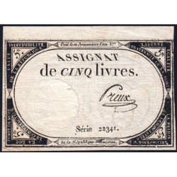 Assignat 46a - 5 livres - 10 brumaire an 2 - Signature 88 - Etat : TTB