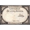 Assignat 46a - 5 livres - 10 brumaire an 2 - Signature 82 - Etat : TTB-