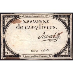 Assignat 46a - 5 livres - 10 brumaire an 2 - Signature 92 - Etat : TB