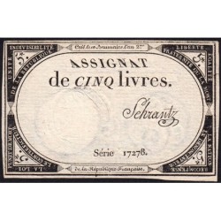 Assignat 46a - 5 livres - 10 brumaire an 2 - Signature 95 - Etat : SPL