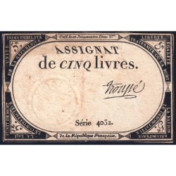 Assignat 46a - 5 livres - 10 brumaire an 2 - Signature 99 - Etat : TB