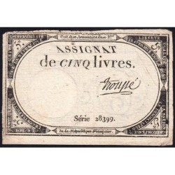 Assignat 46a - 5 livres - 10 brumaire an 2 - Signature 99 - Etat : TB